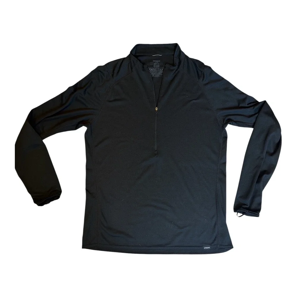 Patagonia Mens Capilene Performance‎ Baselayer Black Quarter Zip Pullover Large